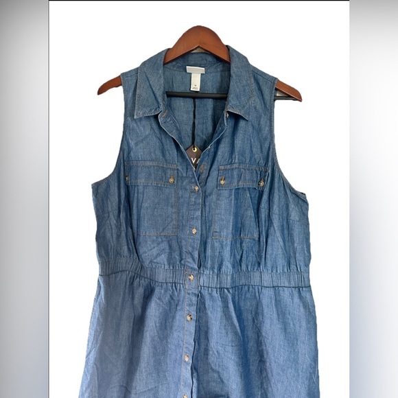 Women's Denim Sleeveless Mini Shirtdress Ava & Viv Dark denim Wash - Picture 2 of 10